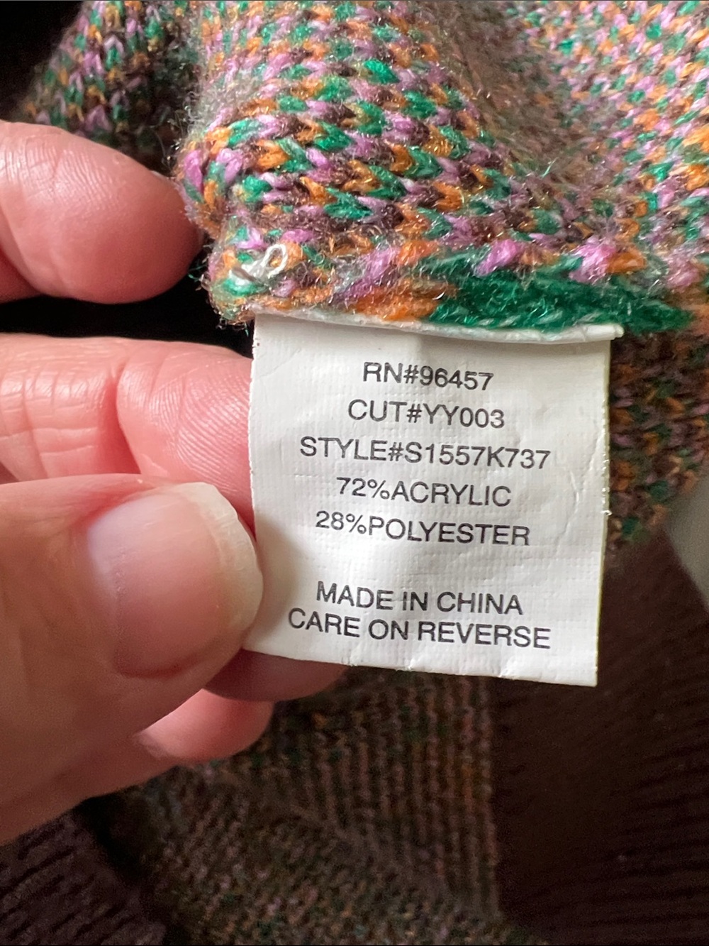 Retro Pattern Crew Neck Sweater - Green, Lavender & Orange - Picture 3 of 8